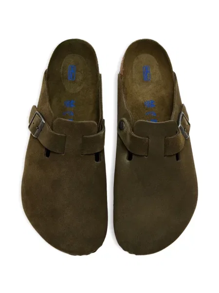 Saboți Birkenstock din piele de căprioară cu cataramă verde