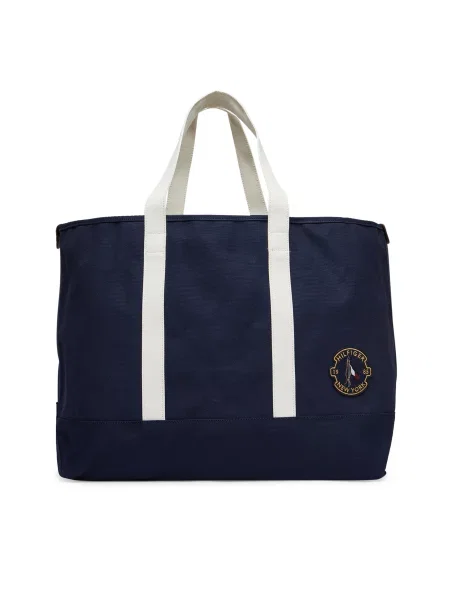 TOMMY HILFIGER Pirkinių krepšys SUMMER tamsiai jūros / balta mėlyna