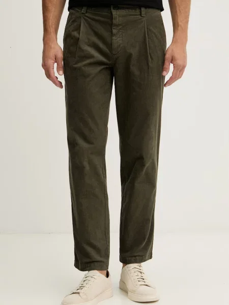 BOSS Orange pantaloni pentru bărbați din catifea reiată verde
