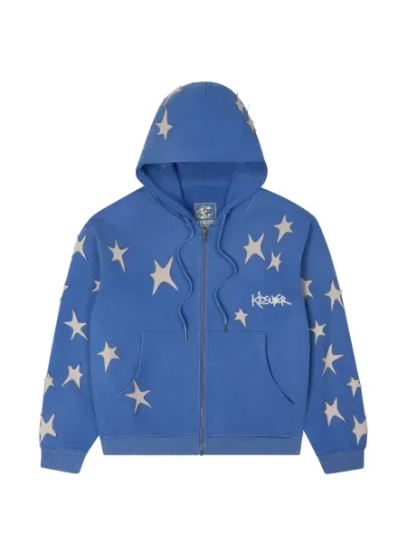 Hanorac cu glugă Kidsuper cu aplicații albastru
