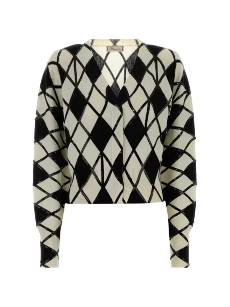 Cardigan Blumarine cu paiete cu model argyle alb