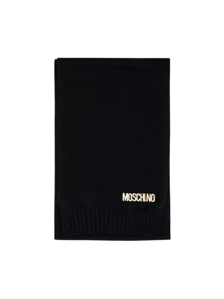 Szal Moschino wełniana z logo czarna