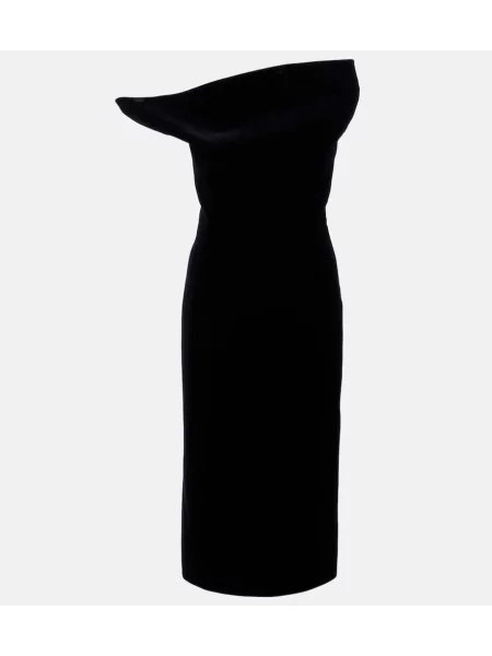 Rochie midi Khaite de catifea până la genunchi cu un umăr gol negru