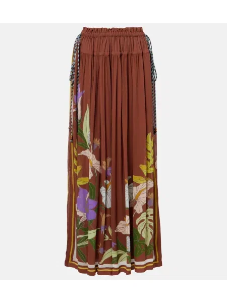 Pantaloni Alemais cu model floral cu picior lat maro