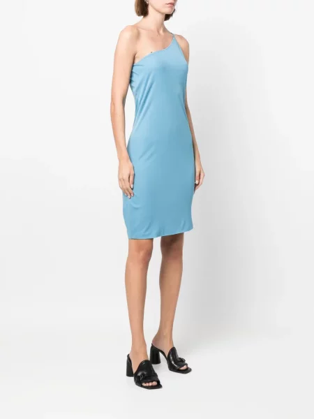 Pletené oblekové šaty Dsquared2 na jedno rameno modré