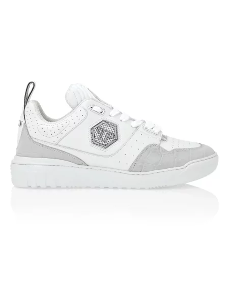 Sneakersy Philipp Plein skórzane z nadrukiem białe