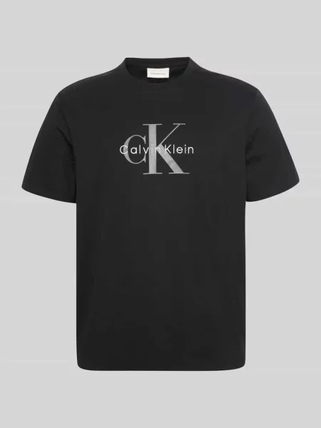 T-shirt z nadrukiem z logo i okrągłym dekoltem Calvin Klein czarna