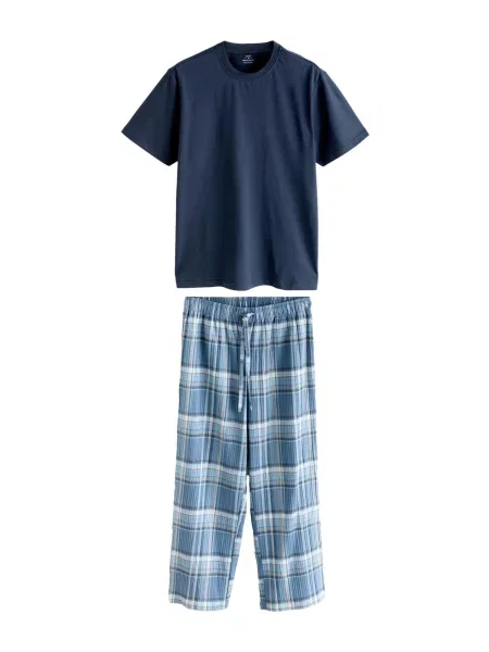 Next Pijama lungă albastru / bleumarin alb