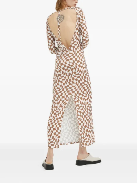 Карирана костюм миди рокля Resume до коляното кафяво