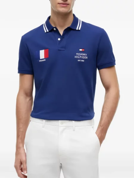 Ριγέ polo Tommy Hilfiger με αυτόγραφο μπλε