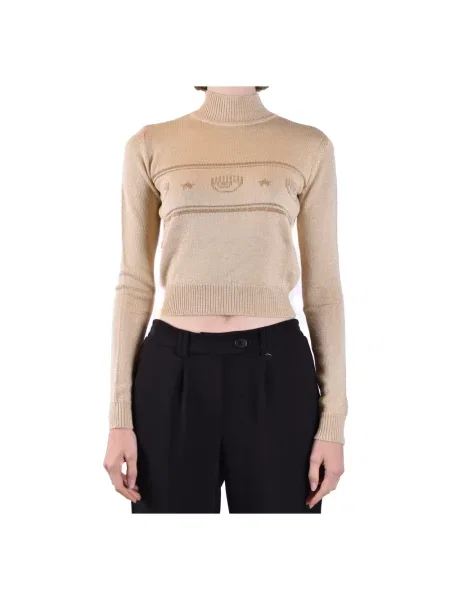Sweter z golfem Chiara Ferragni Collection wełniany do golfa beżowy
