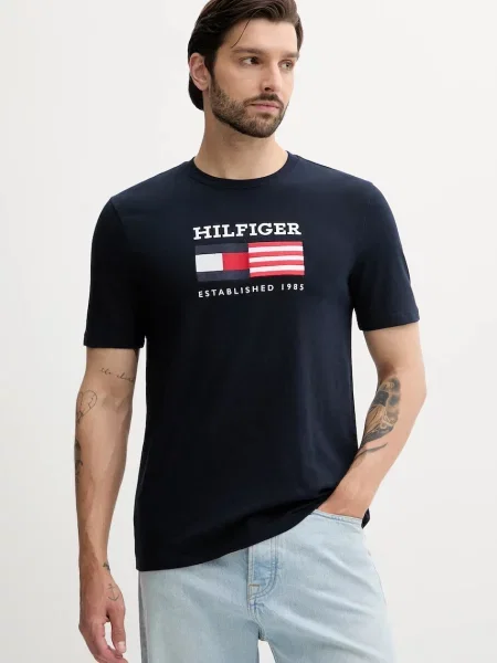 Majica Tommy Hilfiger tamno s tiskom plava