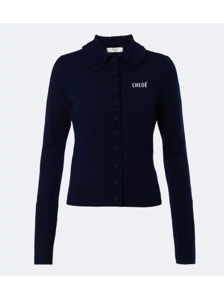 Cardigan Chloé de lână cu autograf albastru