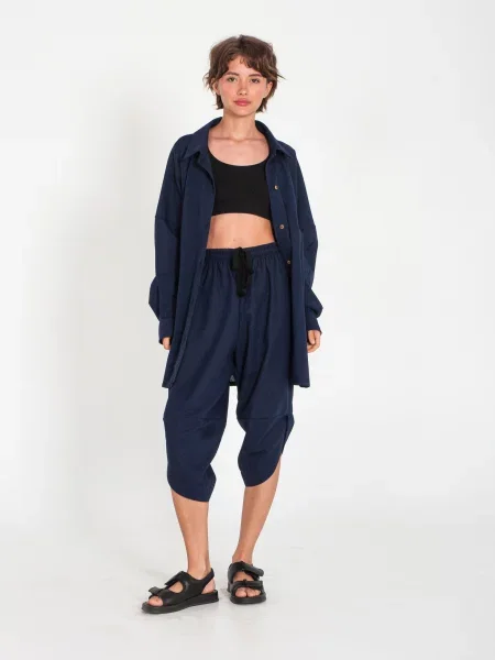 Сорочка IJ ij-sorochka-linen-navy темно-синій льон/бавовна синя