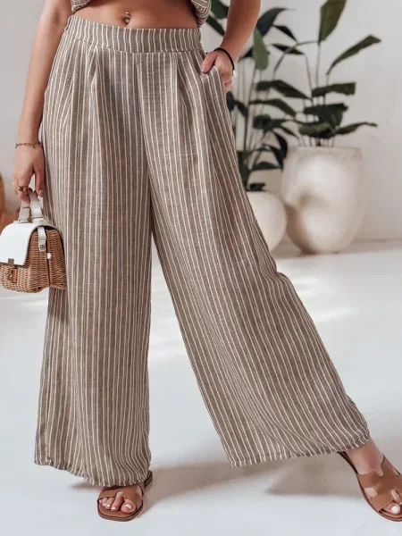 Spodnie wide leg w paski MODERESS Dstreet brązowe