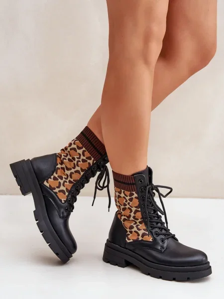 Čevlji do gležnjev Boto z leopardjim vzorcem črna