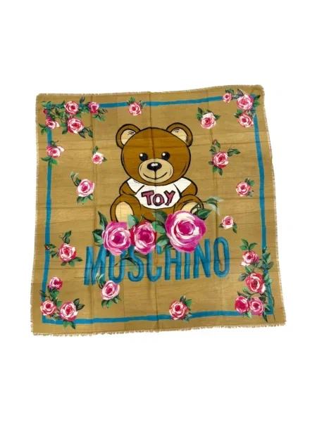 Szal Moschino wełniana z logo brązowa