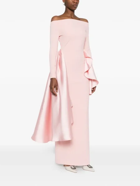 Rochie maxi Solace London cu volane lungă de costum roz