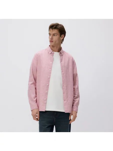 Reserved Košile slim fit s vysokým podílem bavlny pudrově růžová