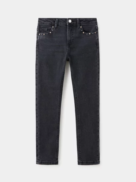 Dżinsy skinny z ćwiekami black denim Dzieci 8 MANGO KIDS czarne