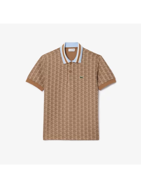 Lacoste Koszulka Polo Classic Fit Z Kołnierzykiem Kontrastowym I Motywem Monogramu brązowa