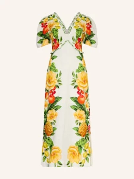 Farm Rio Sukienka Koktajlowa Picnic Flowers Z Lnu weiss żółta