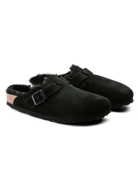 Klapki Birkenstock z owczej skóry czarne