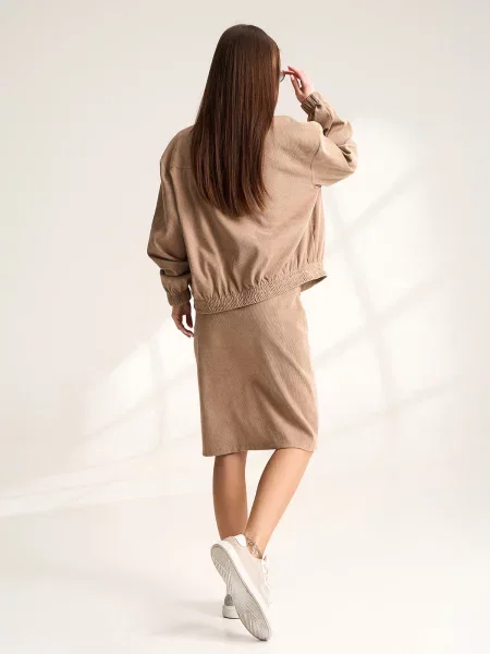 Спідниця міді ISSA Plus вельвет бежевий