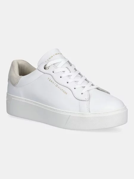 Sneakerși Tommy Hilfiger din piele cu platformă alb