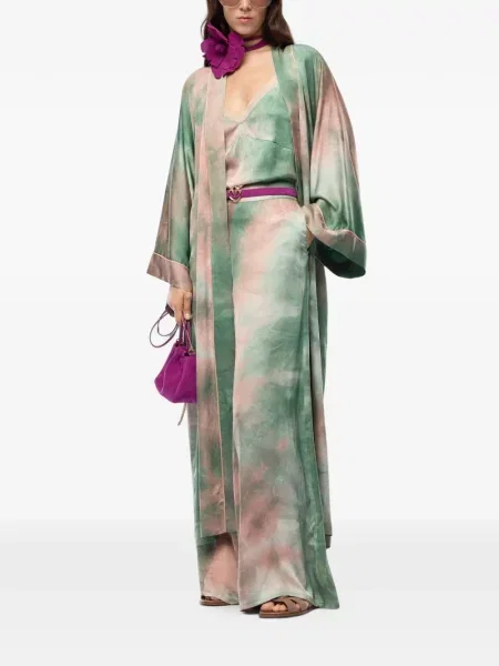 Lung palton Pinko din satin cu gradient verde