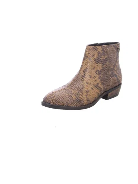 Buty do kostki Lazamani skórzane z nadrukiem w wężowy wzór brązowe