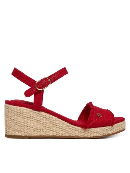 Sandály Tommy Hilfiger Mid Woven Wedge Espad Fringe červená