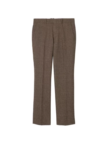 Pantaloni Burberry de lână în carouri maro
