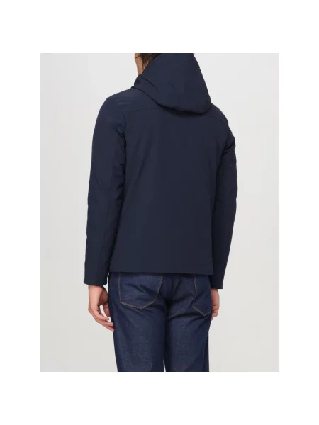Kurtka Woolrich z kapturem softshell niebieska