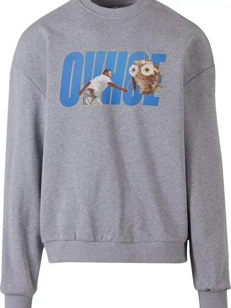 MT Upscale Mikina Ovhoe azurová / hnědá / melír / offwhite šedý