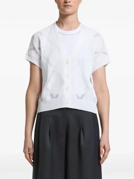 Cardigan Peserico cu paiete cu model argyle alb