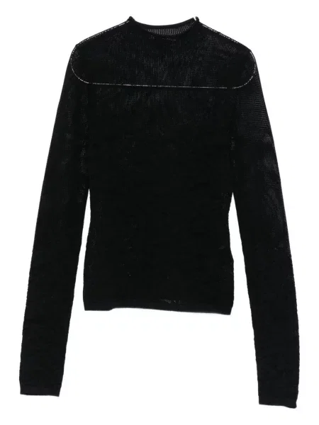 Pulover Patrizia Pepe cu decolteu rotund din dantelă negru