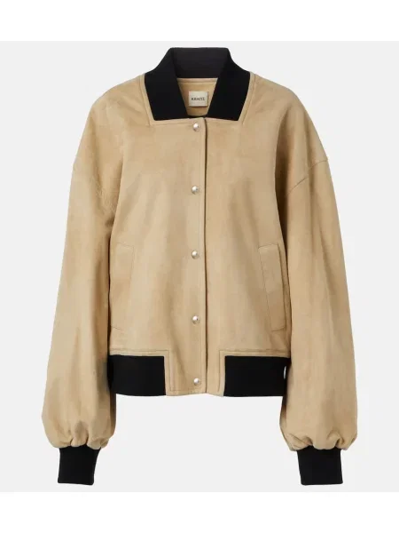 Geacă bomber Khaite din piele de căprioară bej