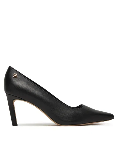 Кожени обувки с тънък Tommy Hilfiger TH LOGO LEATHER PUMP SLANTED HL черно