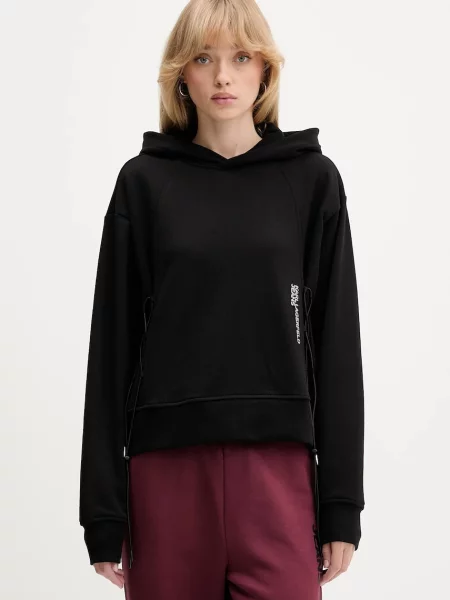 Karl Lagerfeld Jeans bluza z kapturem z nadrukiem czarny