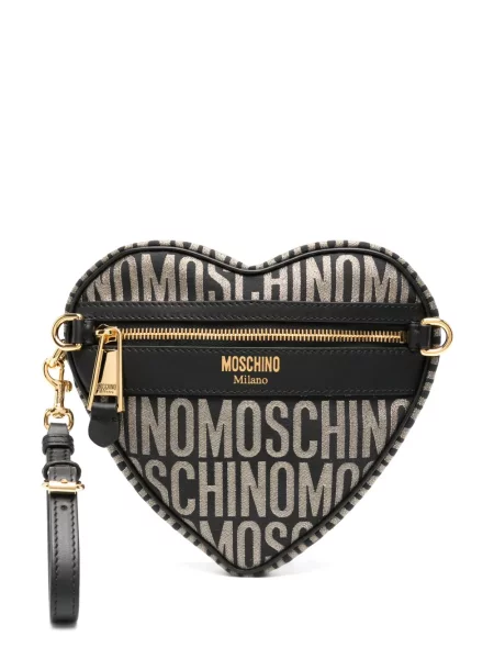 Geantă plic Moschino din jacard cu autograf negru