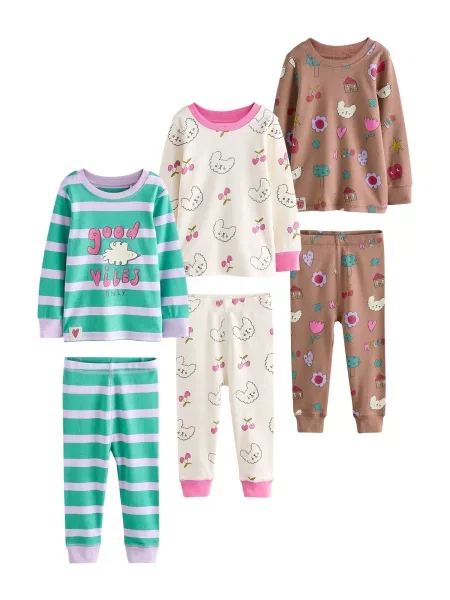 Next Pijamale maro mokka / verde / mov deschis negru