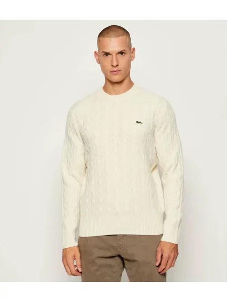 Lacoste Gyapjú kötött pulóver bézs