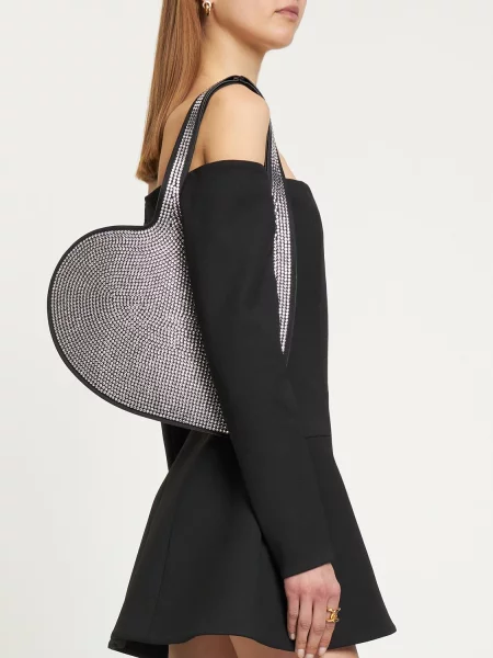 Τσάντα Coperni Crystal-Embellished Mini Heart Tote μαύρο