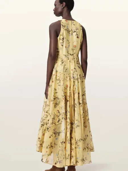 AllSaints rochie asimetrică cu lyocell DORINA galben