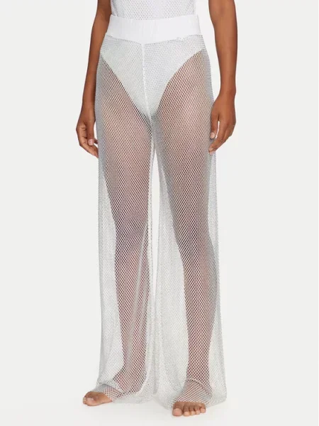 Hlače iz tkanine Guess bela