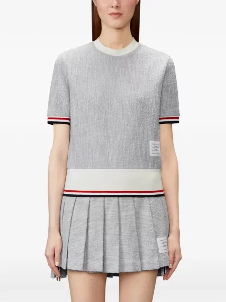 Ριγέ μπλούζα Thom Browne tweed γκρι