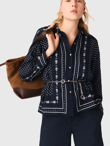 Сорочка Maje в горошок з принтом синя