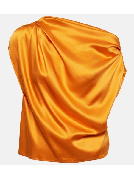 Jedwabny top The Sei drapowany na jednym ramieniu pomarańczowy
