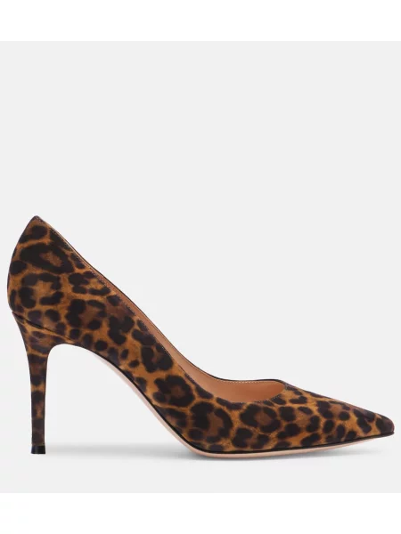 Pantofi cu toc Gianvito Rossi din piele de căprioară cu imagine cu model leopard maro